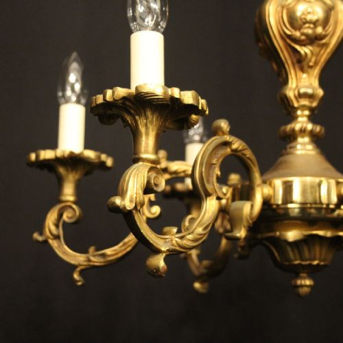 FRENCH GILDED BRONZE 6 LIGHT ANTIQUE CHANDELIER - ADDITIONAL PHOTO 2