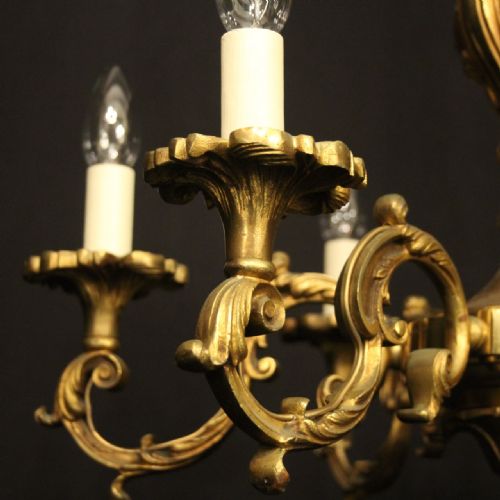 FRENCH GILDED BRONZE 6 LIGHT ANTIQUE CHANDELIER - ADDITIONAL PHOTO 3