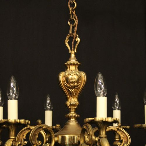 FRENCH GILDED BRONZE 6 LIGHT ANTIQUE CHANDELIER - ADDITIONAL PHOTO 4