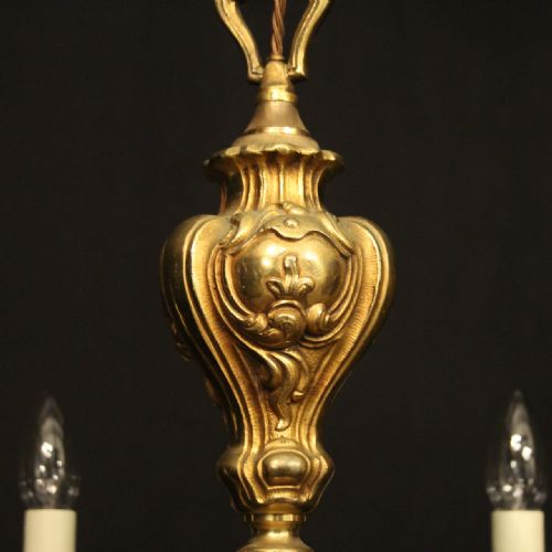 FRENCH GILDED BRONZE 6 LIGHT ANTIQUE CHANDELIER - ADDITIONAL PHOTO 5