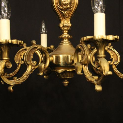 FRENCH GILDED BRONZE 6 LIGHT ANTIQUE CHANDELIER - ADDITIONAL PHOTO 6
