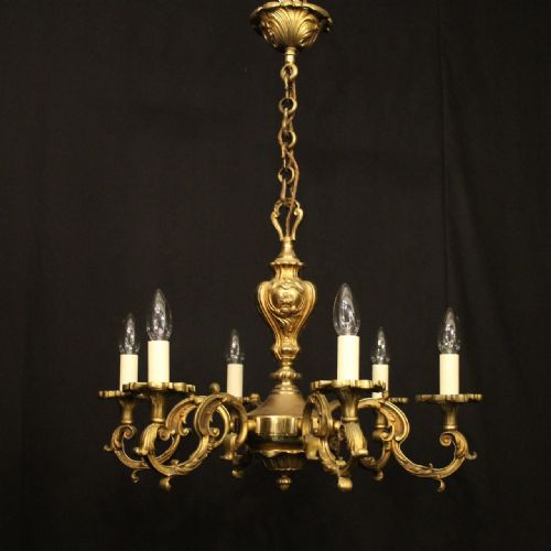 FRENCH GILDED BRONZE 6 LIGHT ANTIQUE CHANDELIER - ADDITIONAL PHOTO 8