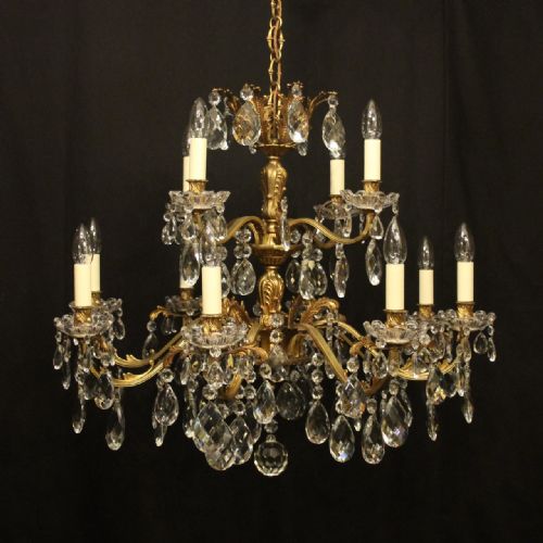 italian 12 light gilded crystal antique chandelier - CATEGORY: ANTIQUE LIGHTING - DATED 1920