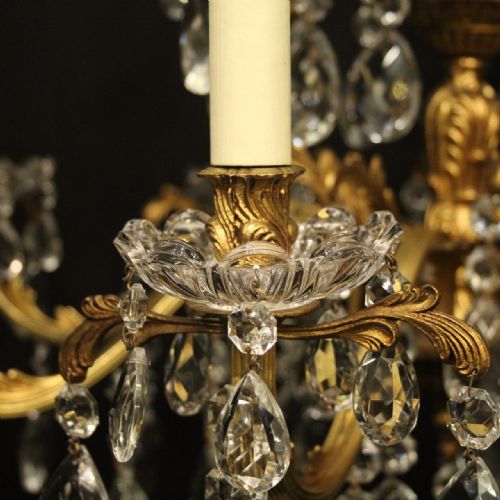 ITALIAN 12 LIGHT GILDED CRYSTAL ANTIQUE CHANDELIER - ADDITIONAL PHOTO 3