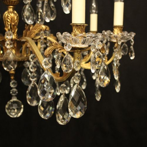 ITALIAN 12 LIGHT GILDED CRYSTAL ANTIQUE CHANDELIER - ADDITIONAL PHOTO 4