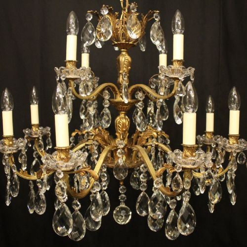 ITALIAN 12 LIGHT GILDED CRYSTAL ANTIQUE CHANDELIER - ADDITIONAL PHOTO 6