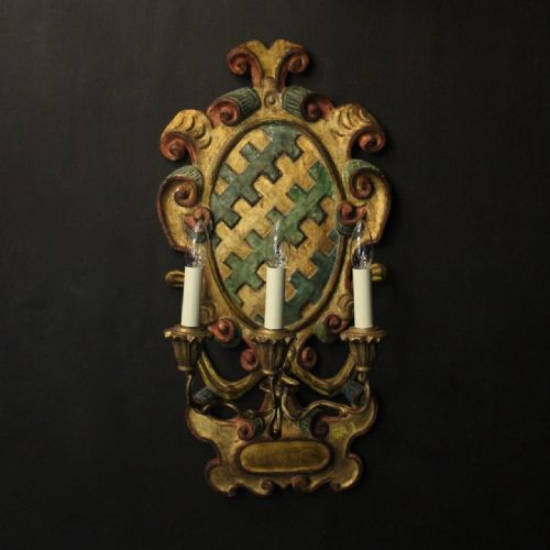 italian florentine polychrome antique wall light - CATEGORY: ANTIQUE LIGHTING - DATED 1910