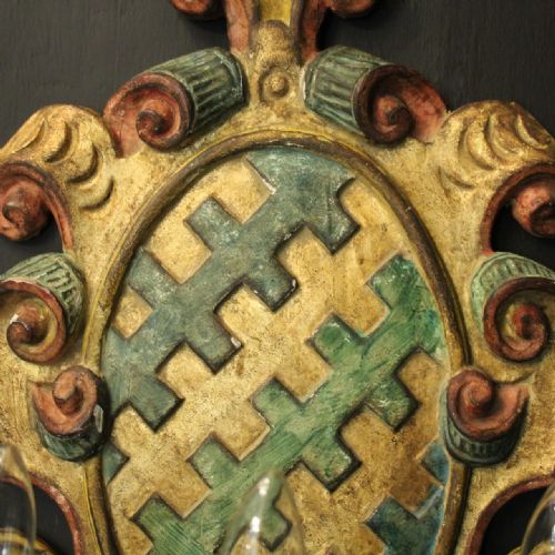 ITALIAN FLORENTINE POLYCHROME ANTIQUE WALL LIGHT - ADDITIONAL PHOTO 3