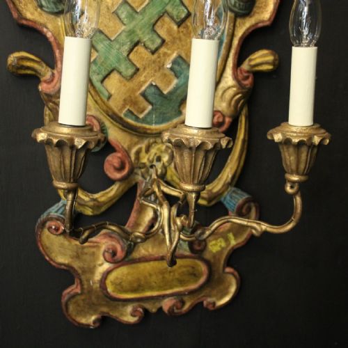 ITALIAN FLORENTINE POLYCHROME ANTIQUE WALL LIGHT - ADDITIONAL PHOTO 4