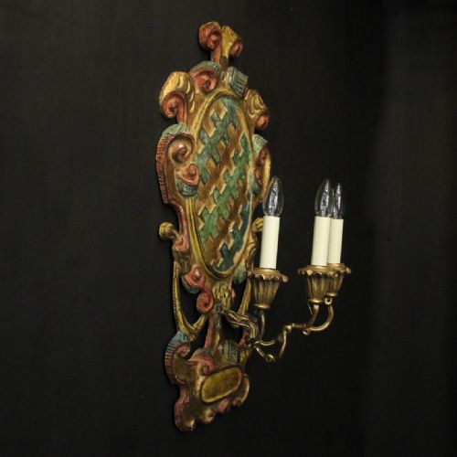 ITALIAN FLORENTINE POLYCHROME ANTIQUE WALL LIGHT - ADDITIONAL PHOTO 6