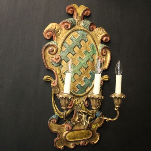 ITALIAN FLORENTINE POLYCHROME ANTIQUE WALL LIGHT - ADDITIONAL PHOTO 8