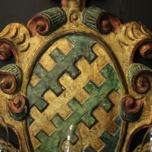 ITALIAN FLORENTINE POLYCHROME ANTIQUE WALL LIGHT - ADDITIONAL PHOTO 9