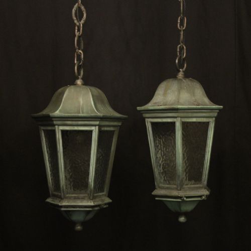 english pair of 19th c bronze antique lanterns - CATEGORY: ANTIQUE LIGHTING - DATED 19TH CENTURY