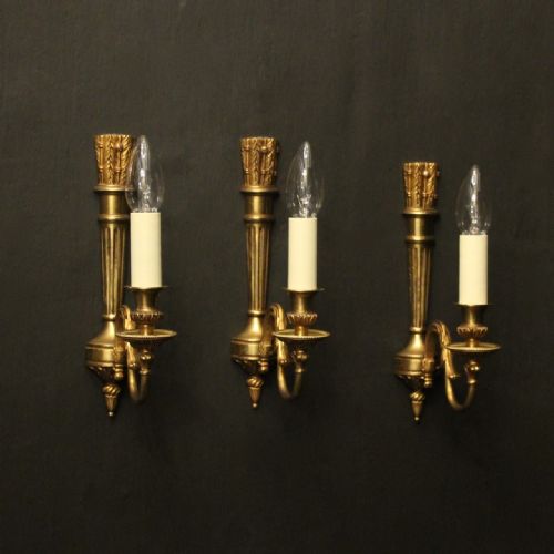 french set of 3 gilded empire antique wall lights - CATEGORY: ANTIQUE LIGHTING - DATED 1920