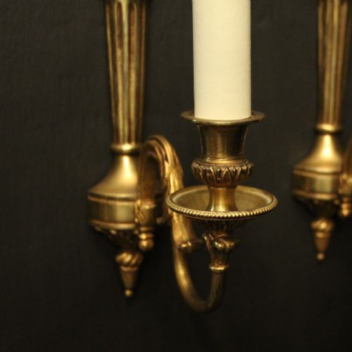 FRENCH SET OF 3 GILDED EMPIRE ANTIQUE WALL LIGHTS - ADDITIONAL PHOTO 2