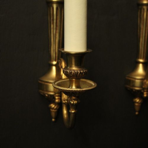FRENCH SET OF 3 GILDED EMPIRE ANTIQUE WALL LIGHTS - ADDITIONAL PHOTO 3