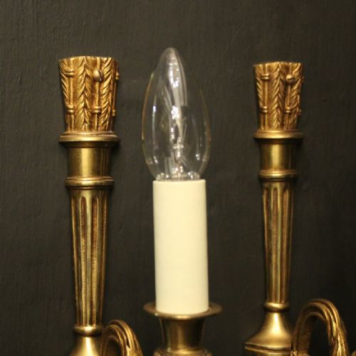 FRENCH SET OF 3 GILDED EMPIRE ANTIQUE WALL LIGHTS - ADDITIONAL PHOTO 5
