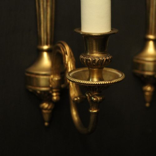 FRENCH SET OF 3 GILDED EMPIRE ANTIQUE WALL LIGHTS - ADDITIONAL PHOTO 6