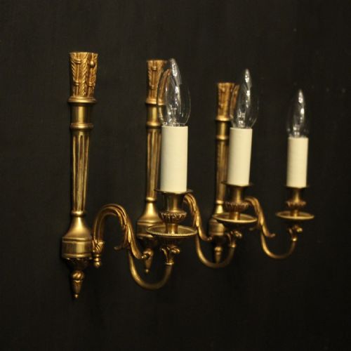 FRENCH SET OF 3 GILDED EMPIRE ANTIQUE WALL LIGHTS - ADDITIONAL PHOTO 9