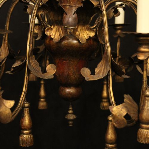 FLORENTINE 8 LIGHT POLYCHROME ANTIQUE CHANDELIER - ADDITIONAL PHOTO 6