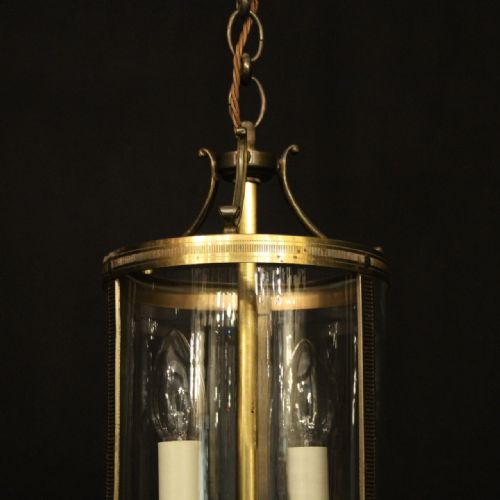 FRENCH SMALL GILDED BRASS TWIN LIGHT ANTIQUE LANTERN - ADDITIONAL PHOTO 1