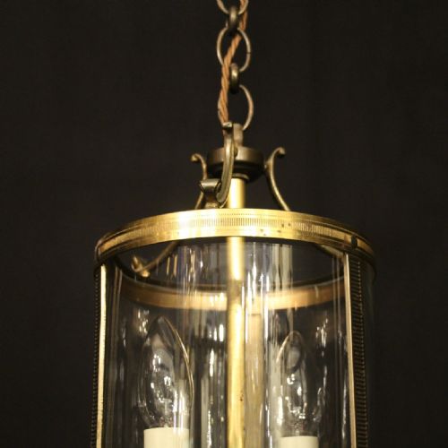 FRENCH SMALL GILDED BRASS TWIN LIGHT ANTIQUE LANTERN - ADDITIONAL PHOTO 2