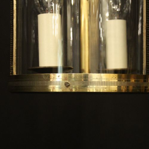 FRENCH SMALL GILDED BRASS TWIN LIGHT ANTIQUE LANTERN - ADDITIONAL PHOTO 8