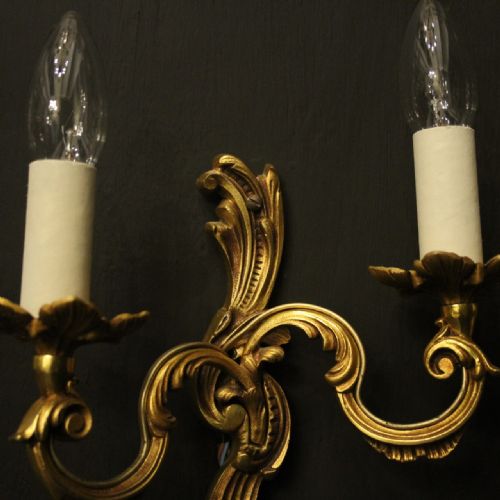FRENCH PAIR OF GILDED TWIN ARM ANTIQUE WALL LIGHTS - ADDITIONAL PHOTO 2