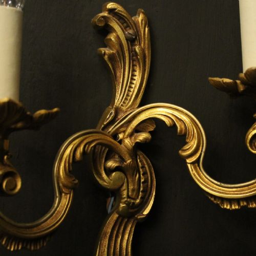 FRENCH PAIR OF GILDED TWIN ARM ANTIQUE WALL LIGHTS - ADDITIONAL PHOTO 3