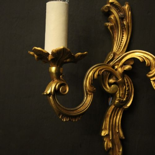 FRENCH PAIR OF GILDED TWIN ARM ANTIQUE WALL LIGHTS - ADDITIONAL PHOTO 5