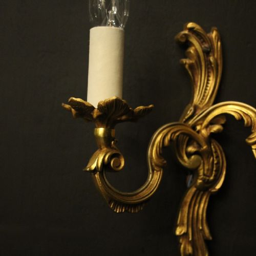FRENCH PAIR OF GILDED TWIN ARM ANTIQUE WALL LIGHTS - ADDITIONAL PHOTO 6