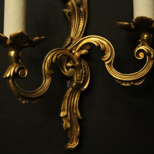 FRENCH PAIR OF GILDED TWIN ARM ANTIQUE WALL LIGHTS - ADDITIONAL PHOTO 8