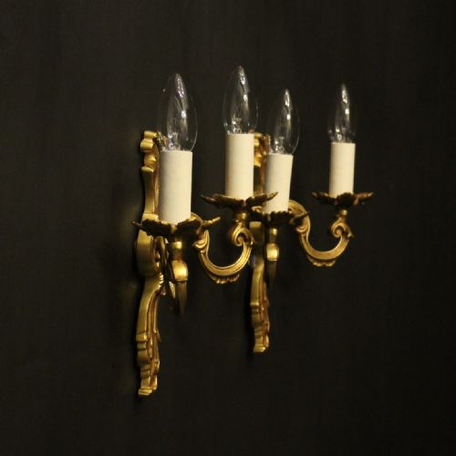 FRENCH PAIR OF GILDED TWIN ARM ANTIQUE WALL LIGHTS - ADDITIONAL PHOTO 9