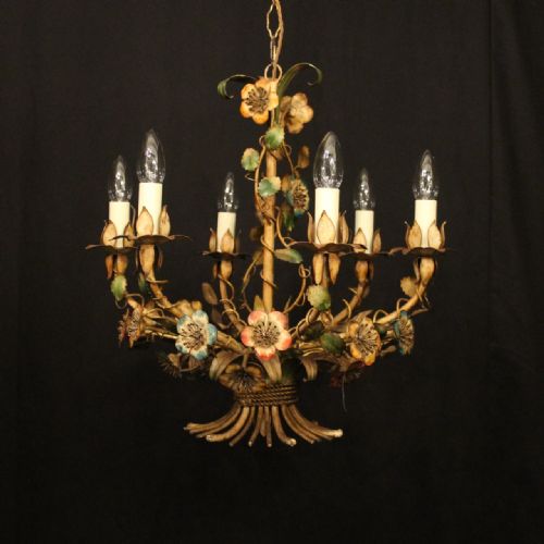 french toleware 6 light antique chandelier - CATEGORY: ANTIQUE LIGHTING - DATED 1930