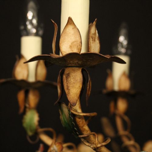 FRENCH TOLEWARE 6 LIGHT ANTIQUE CHANDELIER - ADDITIONAL PHOTO 2