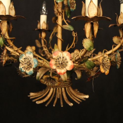 FRENCH TOLEWARE 6 LIGHT ANTIQUE CHANDELIER - ADDITIONAL PHOTO 4