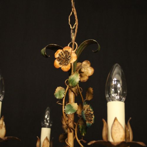 FRENCH TOLEWARE 6 LIGHT ANTIQUE CHANDELIER - ADDITIONAL PHOTO 5