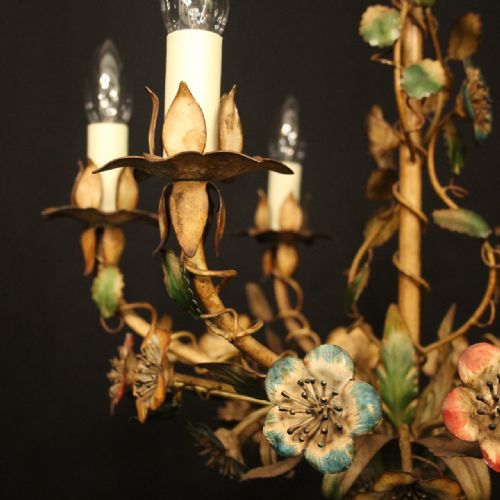 FRENCH TOLEWARE 6 LIGHT ANTIQUE CHANDELIER - ADDITIONAL PHOTO 6