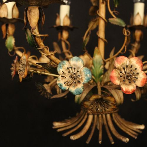 FRENCH TOLEWARE 6 LIGHT ANTIQUE CHANDELIER - ADDITIONAL PHOTO 7