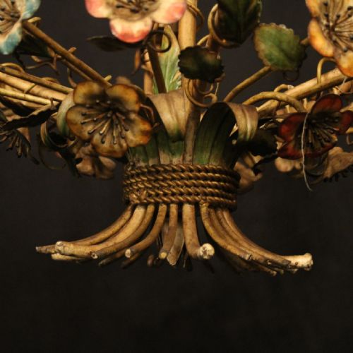 FRENCH TOLEWARE 6 LIGHT ANTIQUE CHANDELIER - ADDITIONAL PHOTO 8
