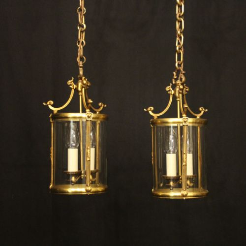 french pair of gilded bronze antique lanterns - CATEGORY: ANTIQUE LIGHTING - DATED 1920