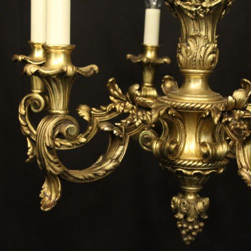 FRENCH 19TH C GILDED BRONZE 6 LIGHT ANTIQUE CHANDELIER - ADDITIONAL PHOTO 1