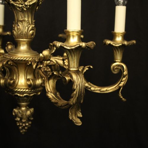 FRENCH 19TH C GILDED BRONZE 6 LIGHT ANTIQUE CHANDELIER - ADDITIONAL PHOTO 2