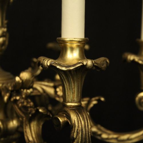FRENCH 19TH C GILDED BRONZE 6 LIGHT ANTIQUE CHANDELIER - ADDITIONAL PHOTO 3
