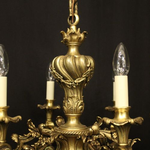FRENCH 19TH C GILDED BRONZE 6 LIGHT ANTIQUE CHANDELIER - ADDITIONAL PHOTO 4