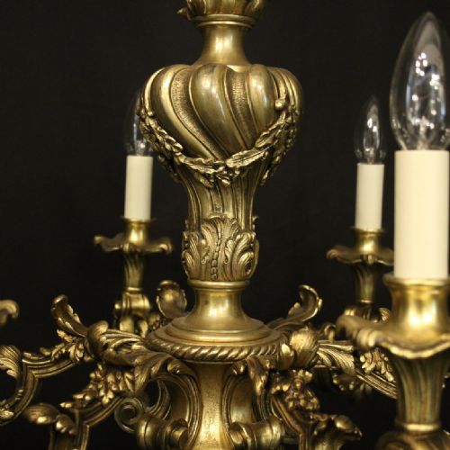 FRENCH 19TH C GILDED BRONZE 6 LIGHT ANTIQUE CHANDELIER - ADDITIONAL PHOTO 5