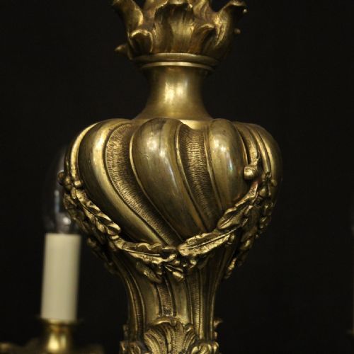 FRENCH 19TH C GILDED BRONZE 6 LIGHT ANTIQUE CHANDELIER - ADDITIONAL PHOTO 6