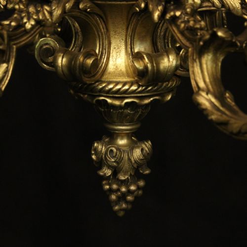 FRENCH 19TH C GILDED BRONZE 6 LIGHT ANTIQUE CHANDELIER - ADDITIONAL PHOTO 8