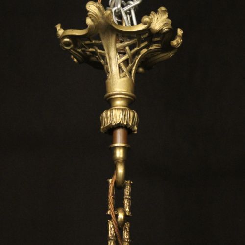 FRENCH 19TH C GILDED BRONZE 6 LIGHT ANTIQUE CHANDELIER - ADDITIONAL PHOTO 9