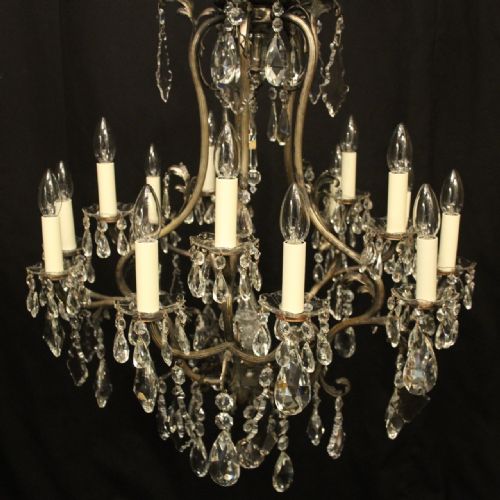 FRENCH CRYSTAL SILVER GILDED BRONZE 15 LIGHT CHANDELIER - ADDITIONAL PHOTO 1